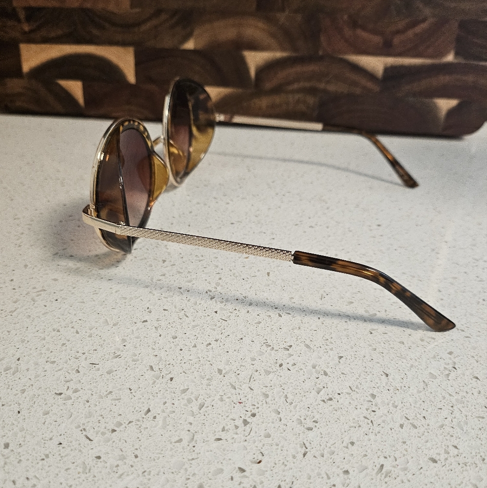 Retro Double Rim Visor Round Tortoise Shell Sunglasses - Picture 5 of 9